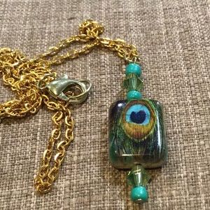 Peacock bead on gold chain necklace